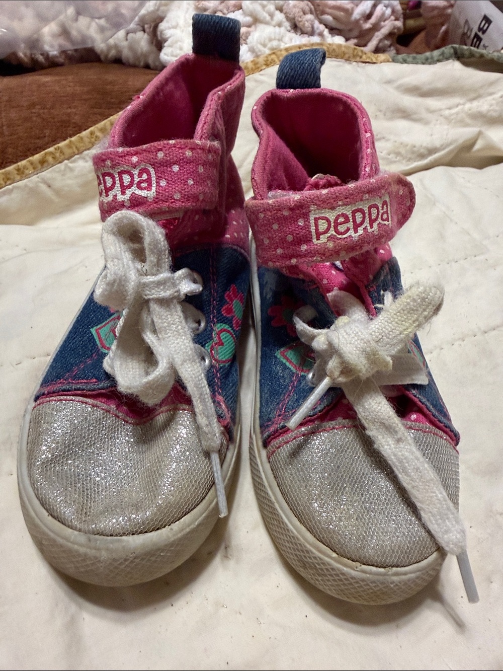 Peppa Kids Pink and Denim Glitter High-Top Sneakers